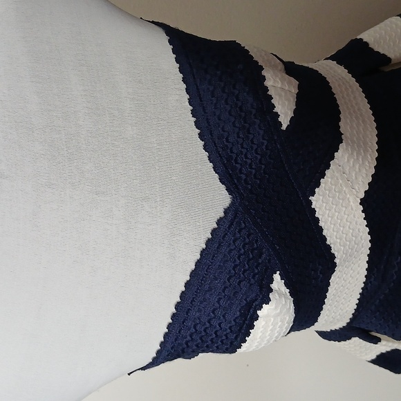 NWT SANS SOUCI blue and white striped fit& flare mini dress size large - Picture 3 of 16